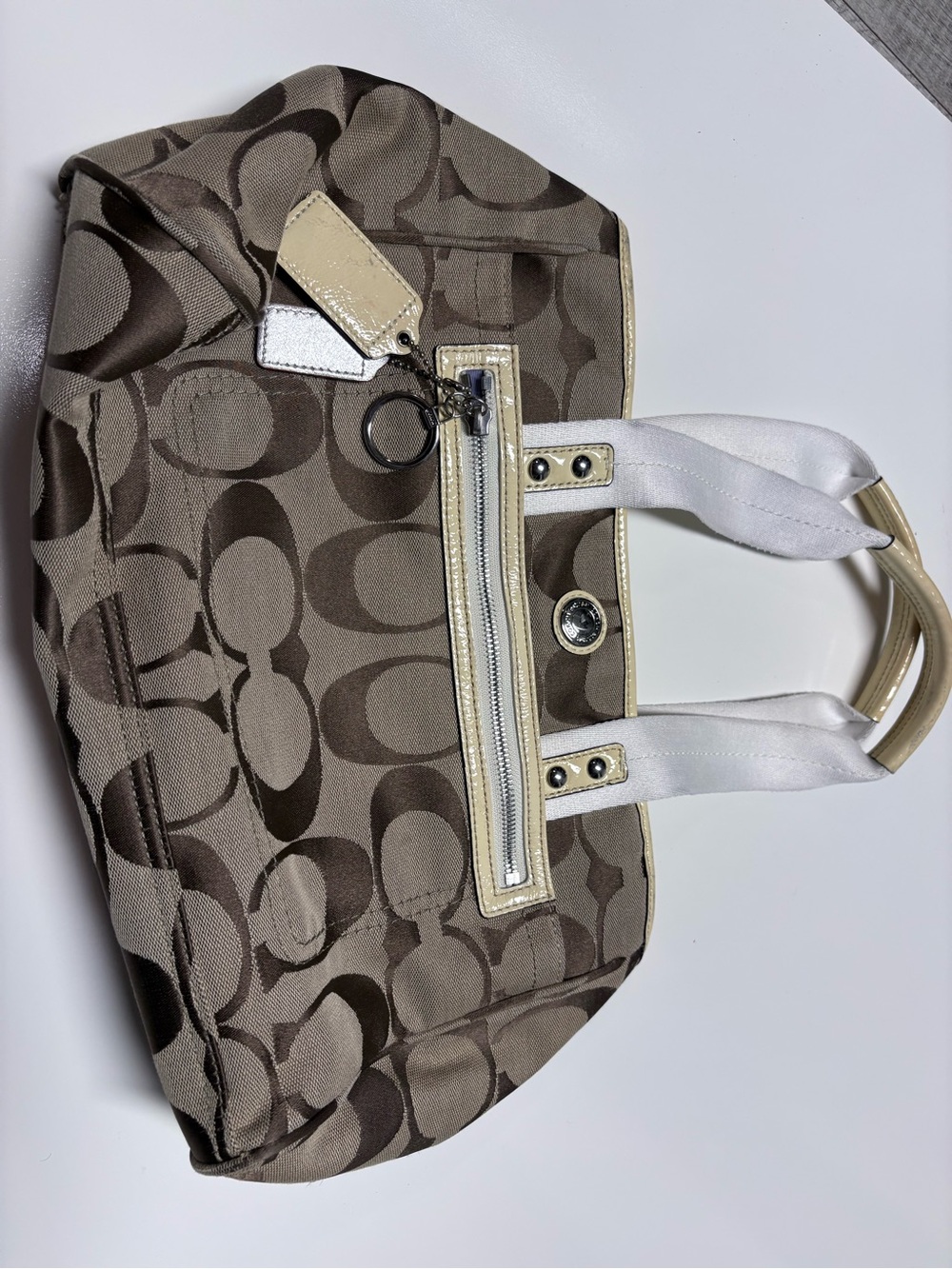 Y2K Coach Signature Canvas Tote in Khaki with White T… - Gem